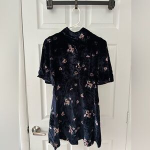 Free People Navy Velvet Dress with Floral Accents